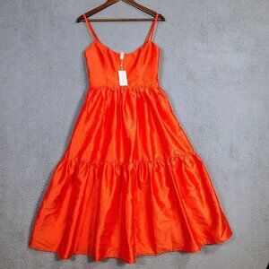 NWT Hutch Anthropologie Dress Women's Medium Orange Tommy Taffeta Tiered Midi